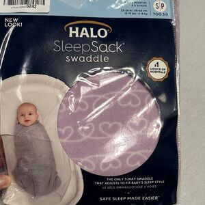 NWT, Halo SleepSack Fleece Swaddle in Lavender Heartline Design, S